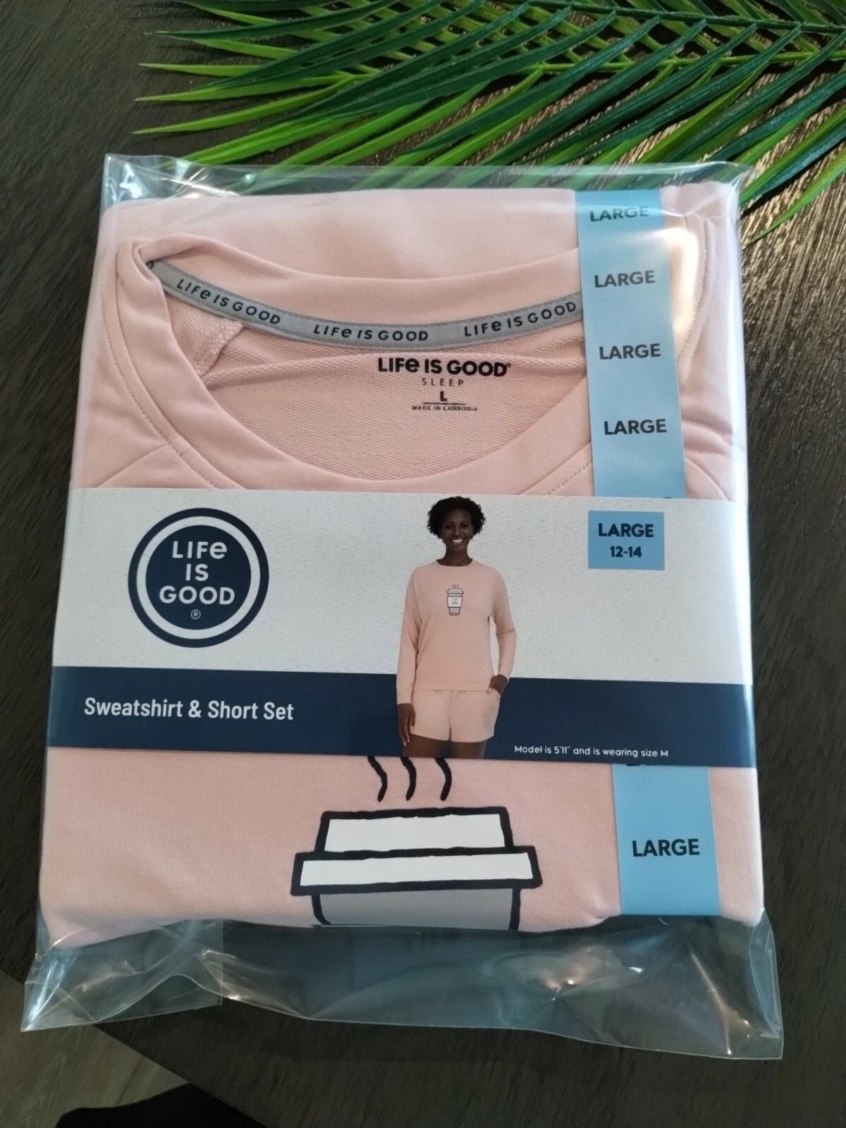 Life is Good 2 Piece Lounge Set Coffee (Size Large 12-14) Pink/Peach, Pockets
