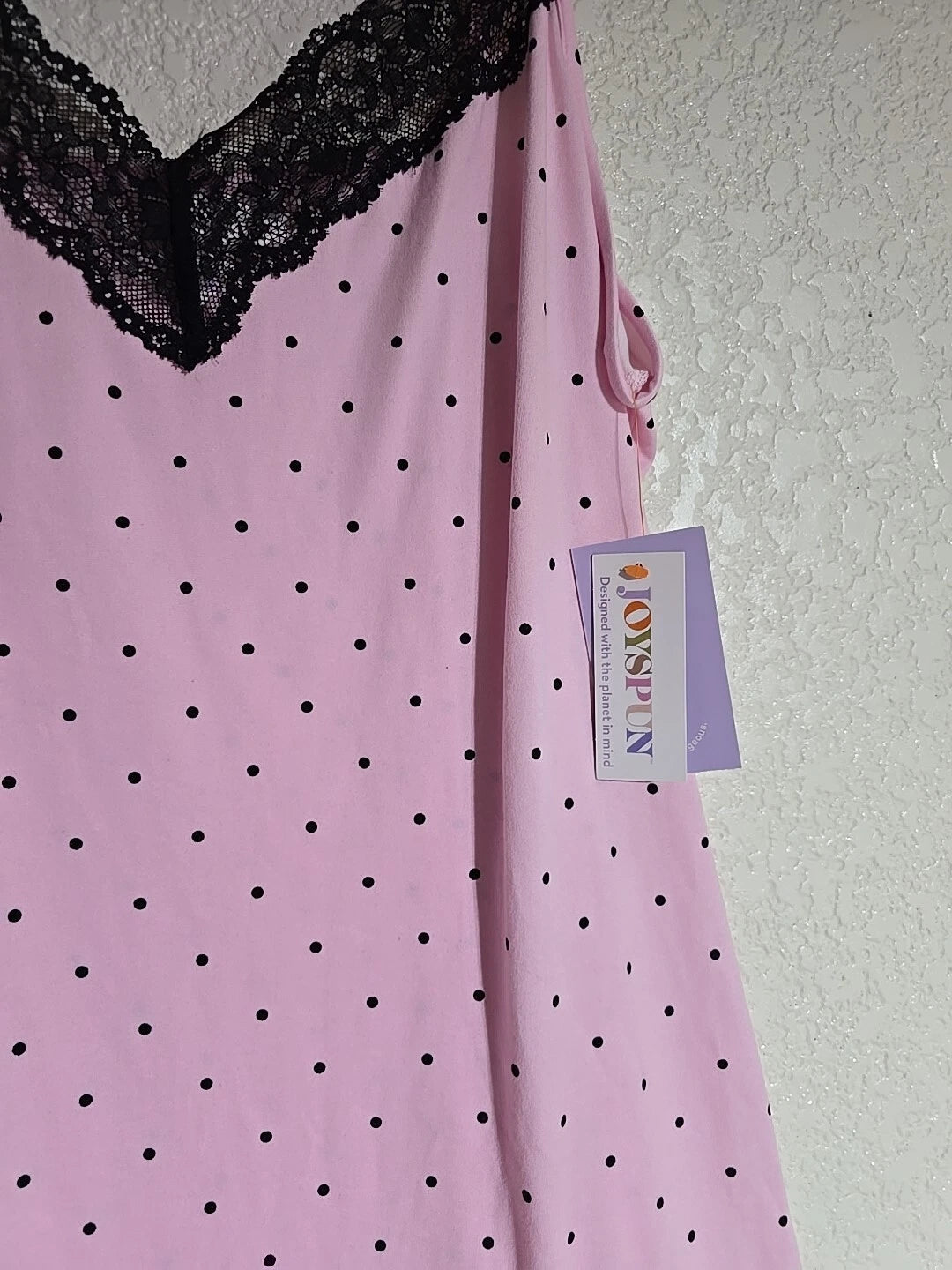JOYSPUN  CHEMISE PINK  BLACK LACE TRIM ADJUSTABLE STRAP LITE WEIGHT SZ S 4-6