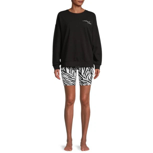 Secret Treasures Women's Long Sleeve Top & Bike Shorts Lounge Set Black XL(16-18