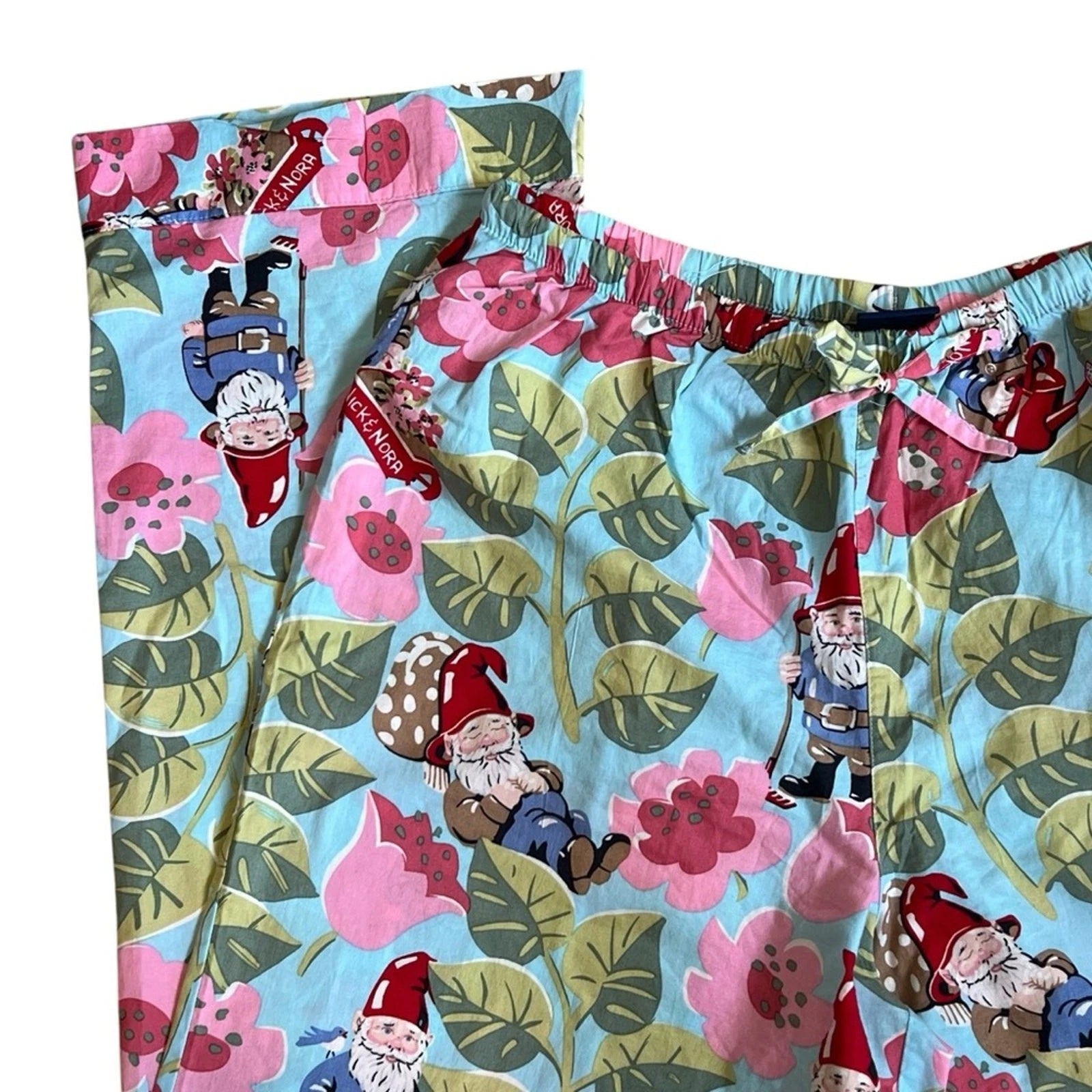 Nick Nora Sz S NWT Spring Pajama Set VTG Floral Garden Gnome Cotton Logo Branded