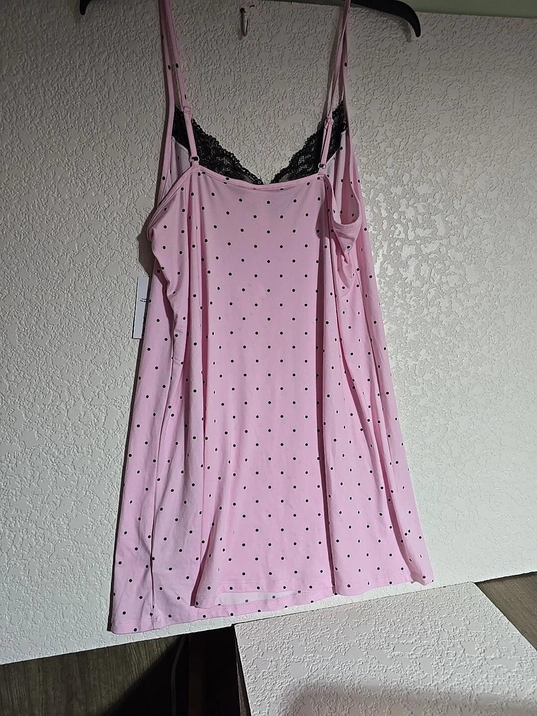 JOYSPUN  CHEMISE PINK  BLACK LACE TRIM ADJUSTABLE STRAP LITE WEIGHT SZ S 4-6