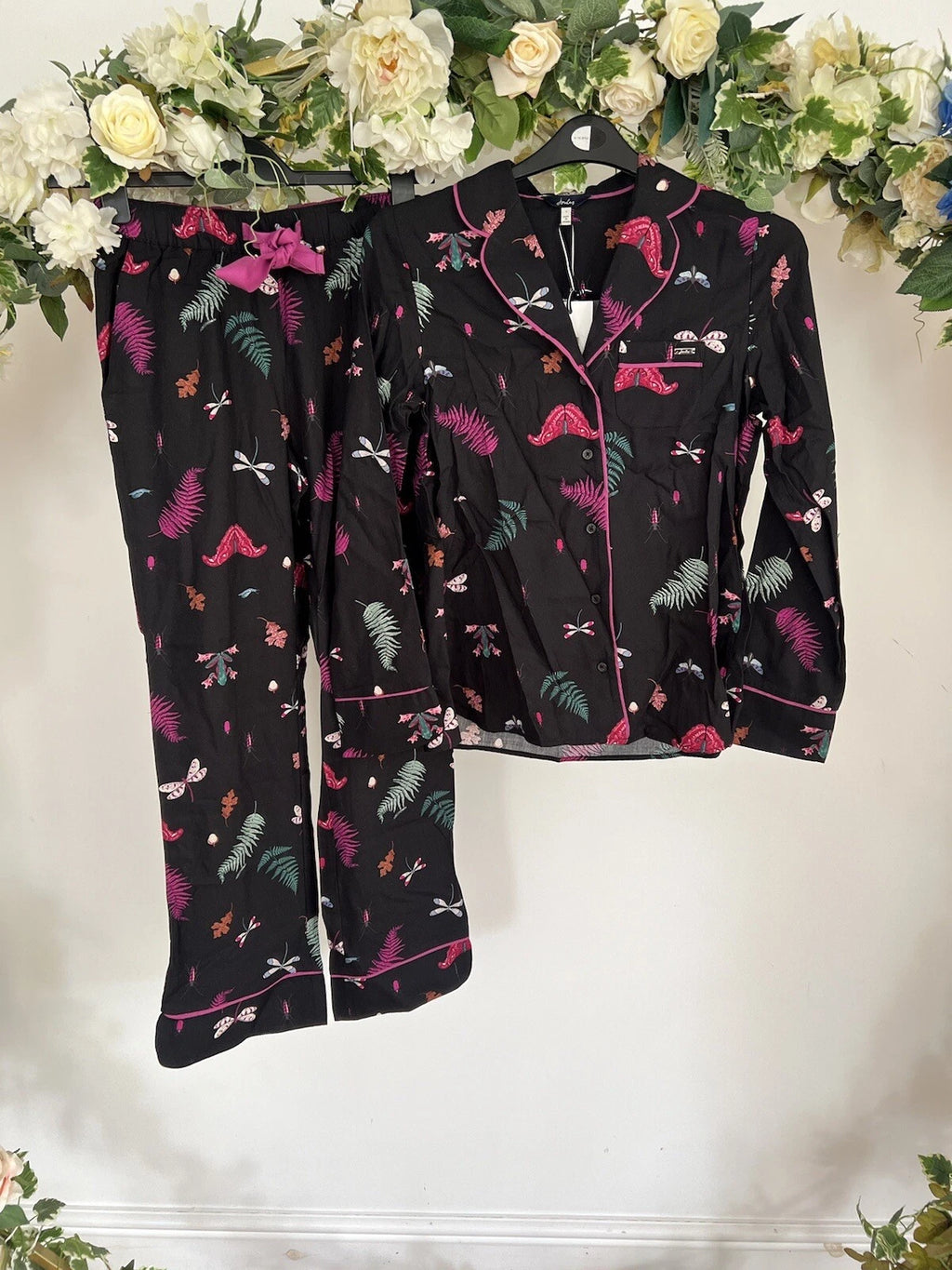 JOULES Sleeptight Light Pyjamas Womens PJS SET Size S & L Black Bugs NEW OZ63