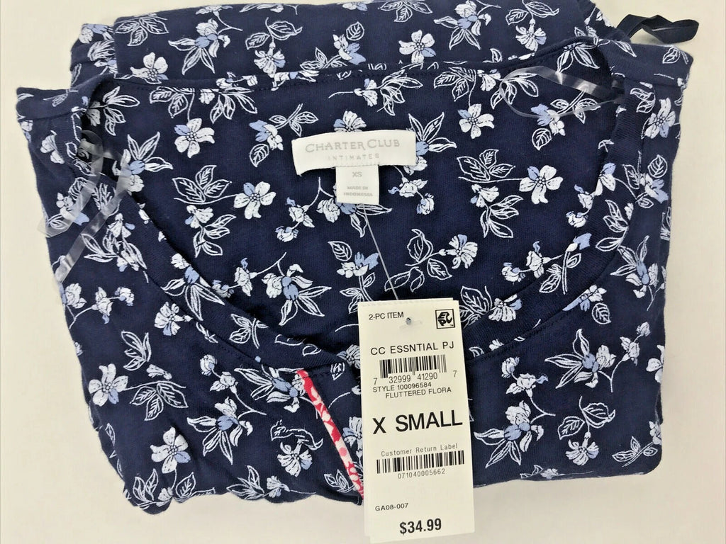 Charter Club Women's XS Fluttered Flora Short Sleeves Capri Pants Pajama Set New