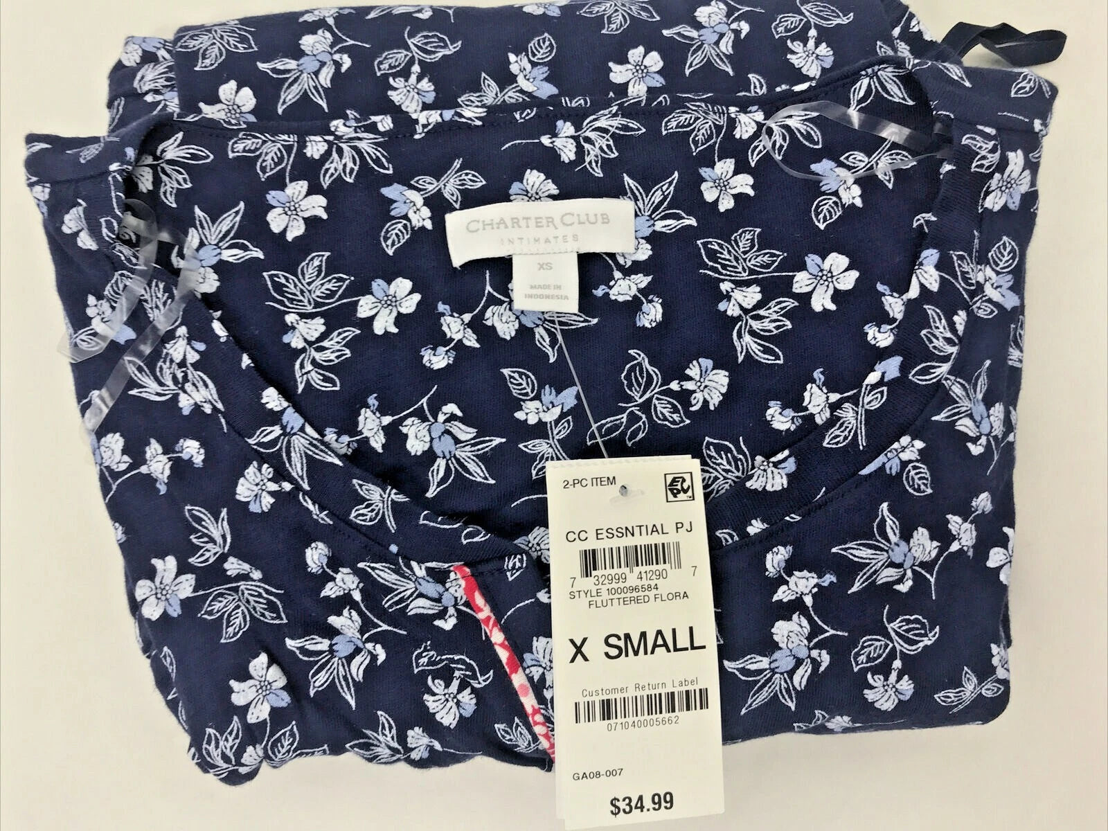 Charter Club Women's XS Fluttered Flora Short Sleeves Capri Pants Pajama Set New