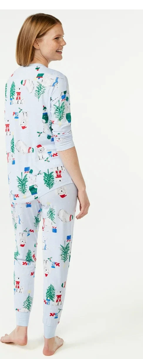 Joyspun Womens Size XL (16-18) Polar Bear Christmas Pajama Set 2-pc w Pockets