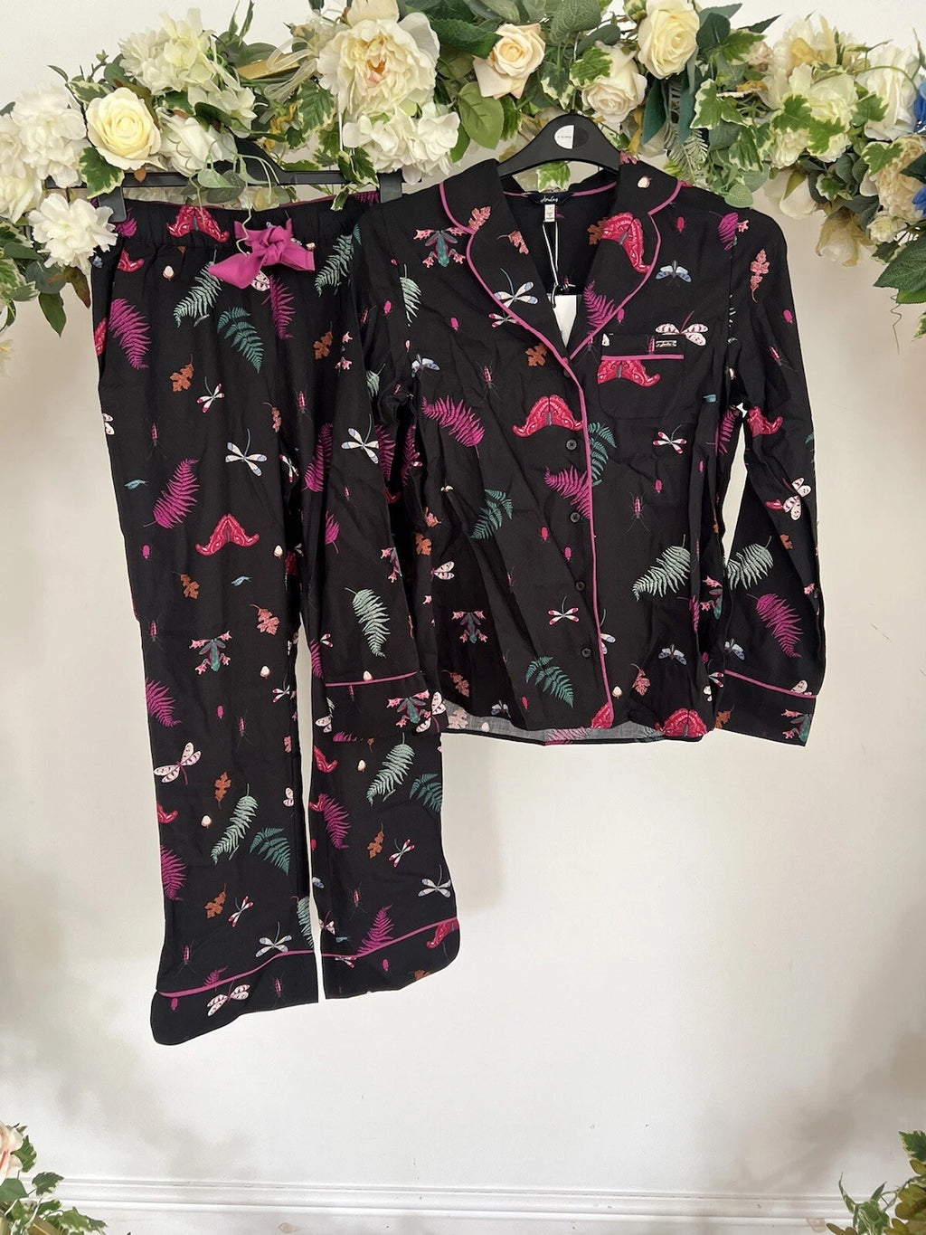 JOULES Sleeptight Light Pyjamas Womens PJS SET Size S & L Black Bugs NEW OZ63