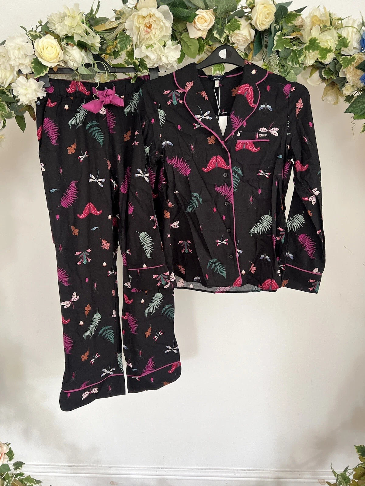 JOULES Sleeptight Light Pyjamas Womens PJS SET Size S & L Black Bugs NEW OZ63
