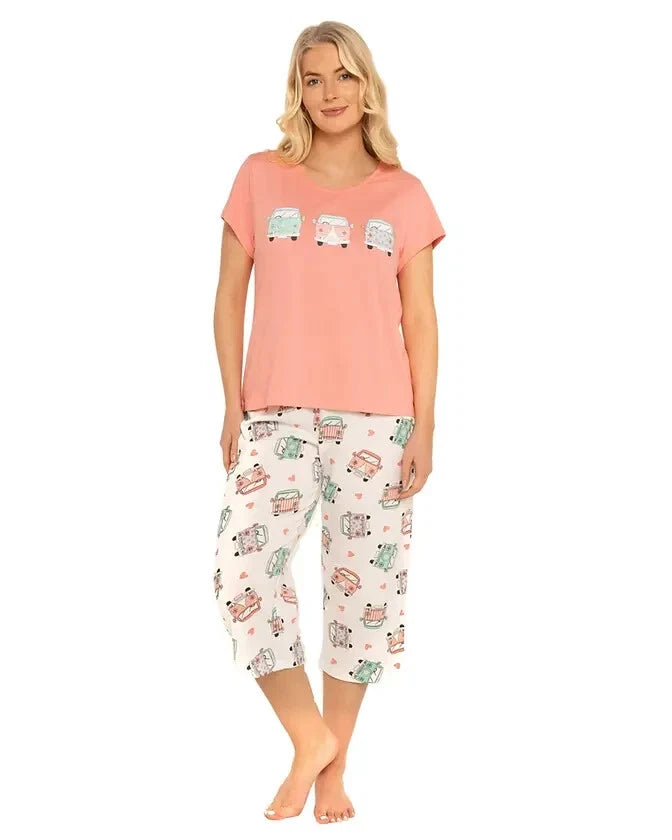 Ladies Suzy & Me.Cropped LEG Pyjamas in Pure 100% Cotton Jersey 8/18 n65