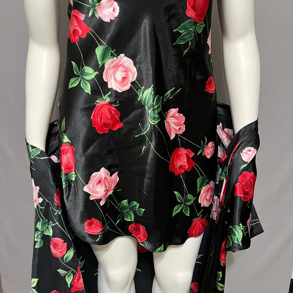 Secret Treasures Black Rose Floral 2 Pc Pajama Robe Set Sz-Medium