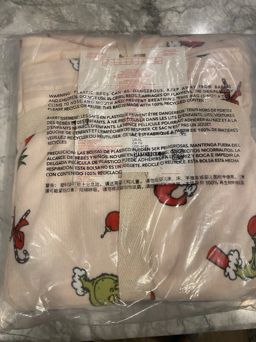 Ae American Eagle Grinch Candy Cane Plush Pj Pajama Set W-XL Christmas