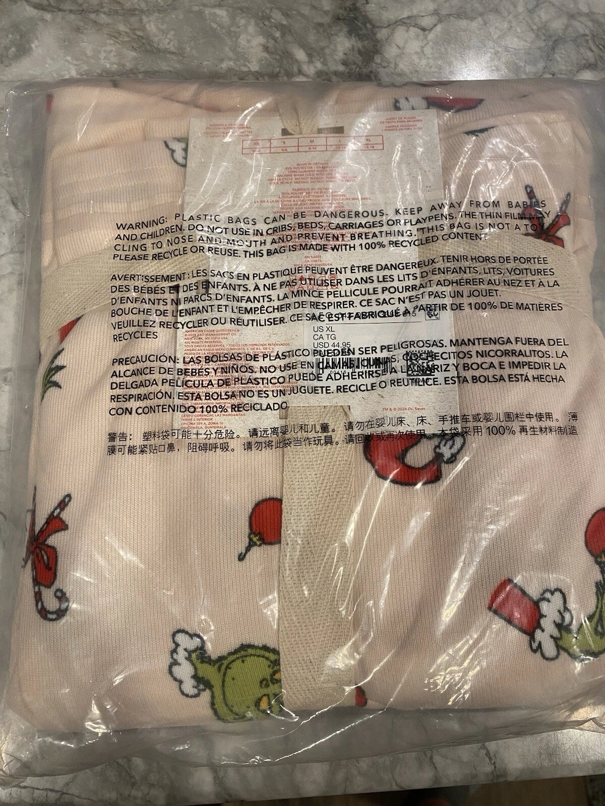 Ae American Eagle Grinch Candy Cane Plush Pj Pajama Set W-XL Christmas