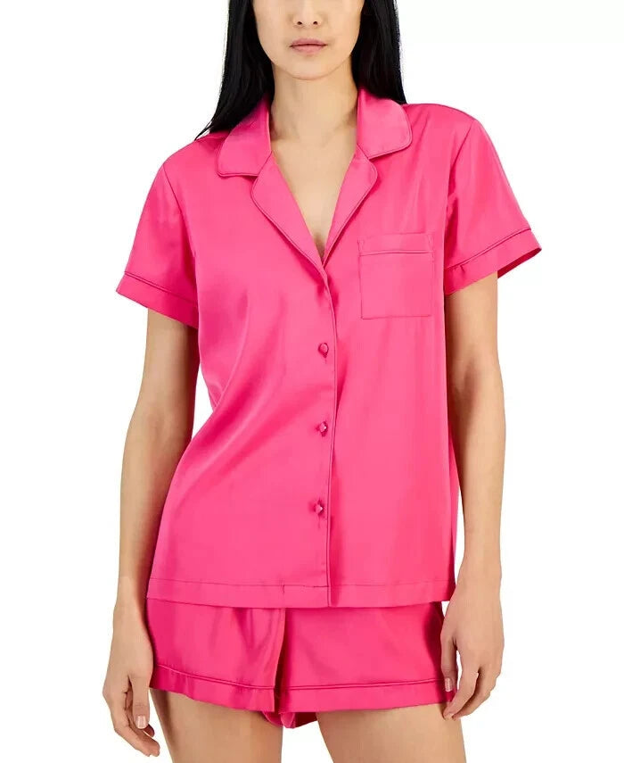 INC International Concepts Women's 2Pc Stretch Satin,Pajamas Set, D.Berry, XL