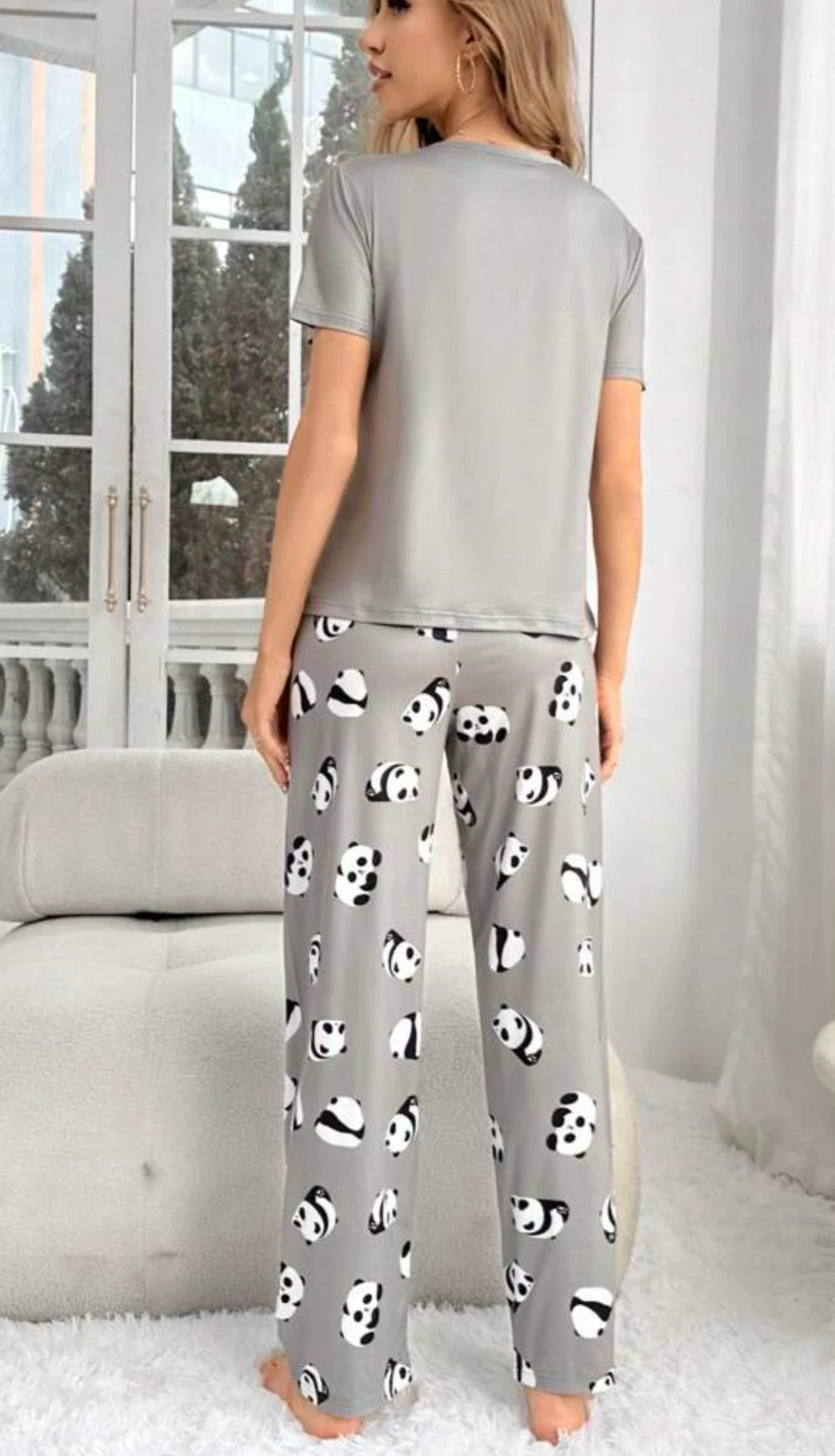 PANDA Women's Ladies Pyjamas PJs Gift Novelty Size 8 10 12/14 16 grey