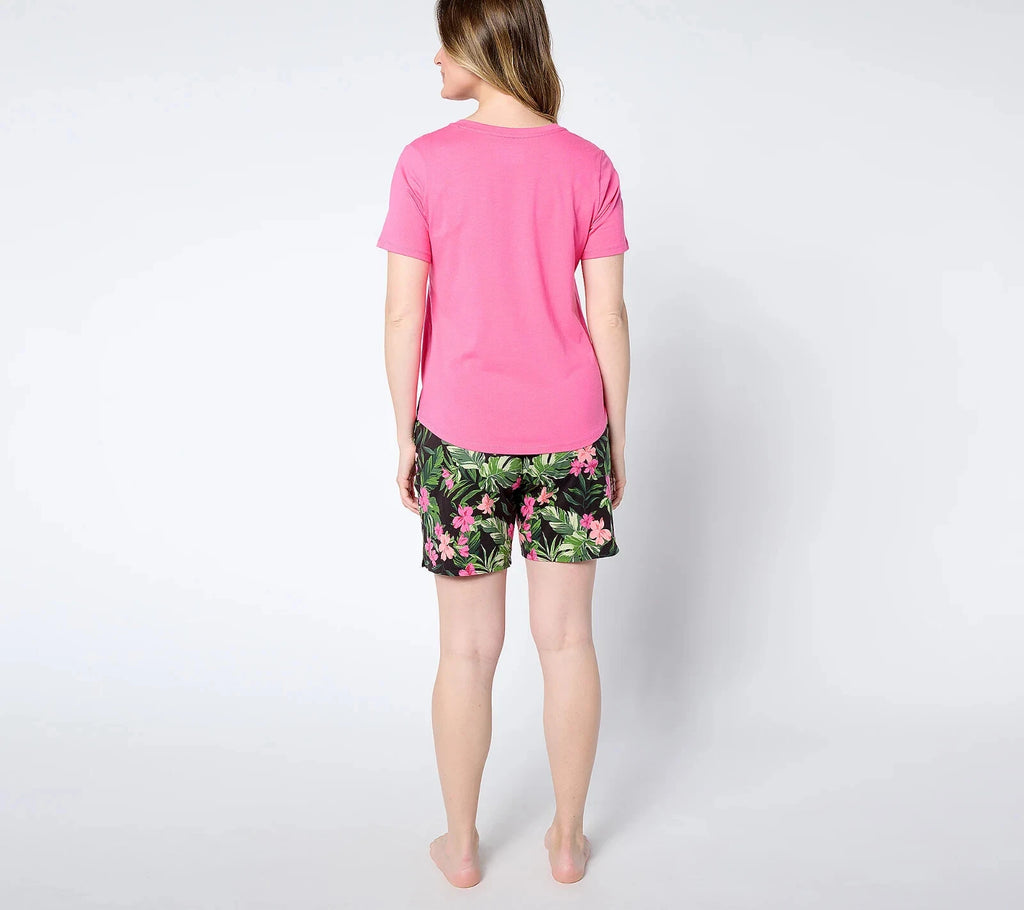 Cuddl Duds Cotton Core T-Shirt and Short Lounge Set-BeachBound Blue-XS-A637437