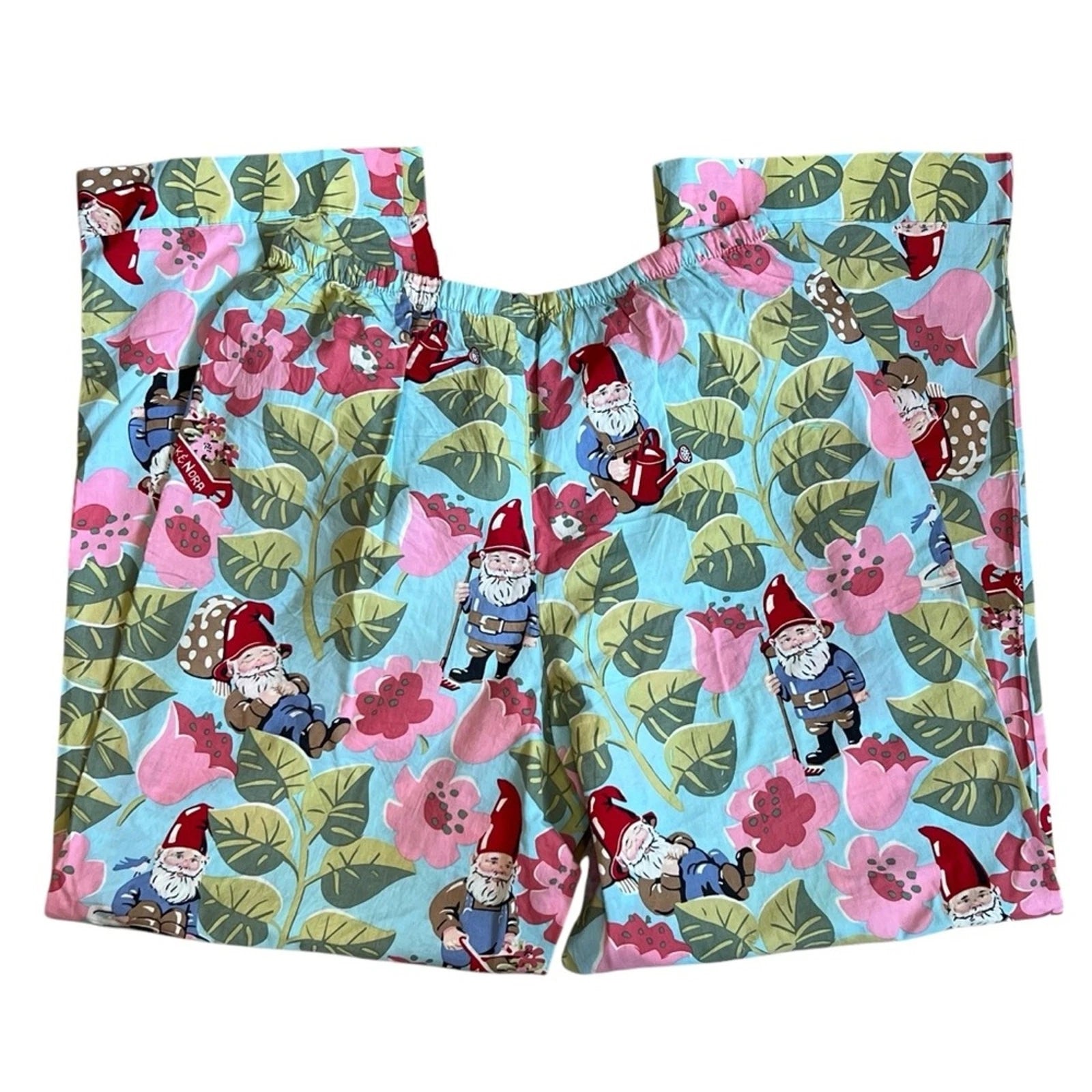 Nick Nora Sz S NWT Spring Pajama Set VTG Floral Garden Gnome Cotton Logo Branded