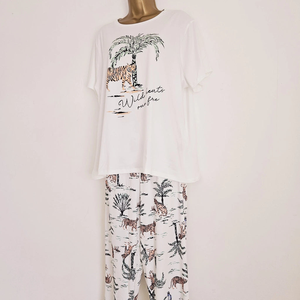 NEW JD Williams Plus Size 16-34 Tiger Print Soft Pyjama 2 Piece Set Top Bottoms