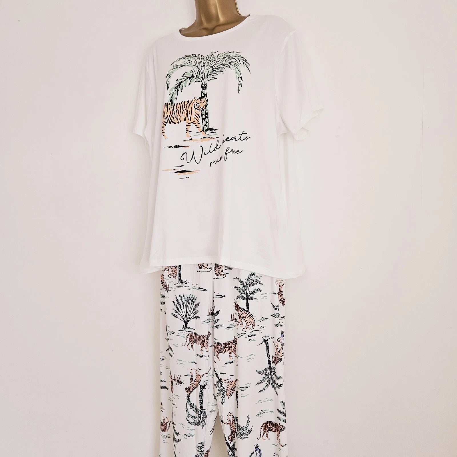 NEW JD Williams Plus Size 16-34 Tiger Print Soft Pyjama 2 Piece Set Top Bottoms