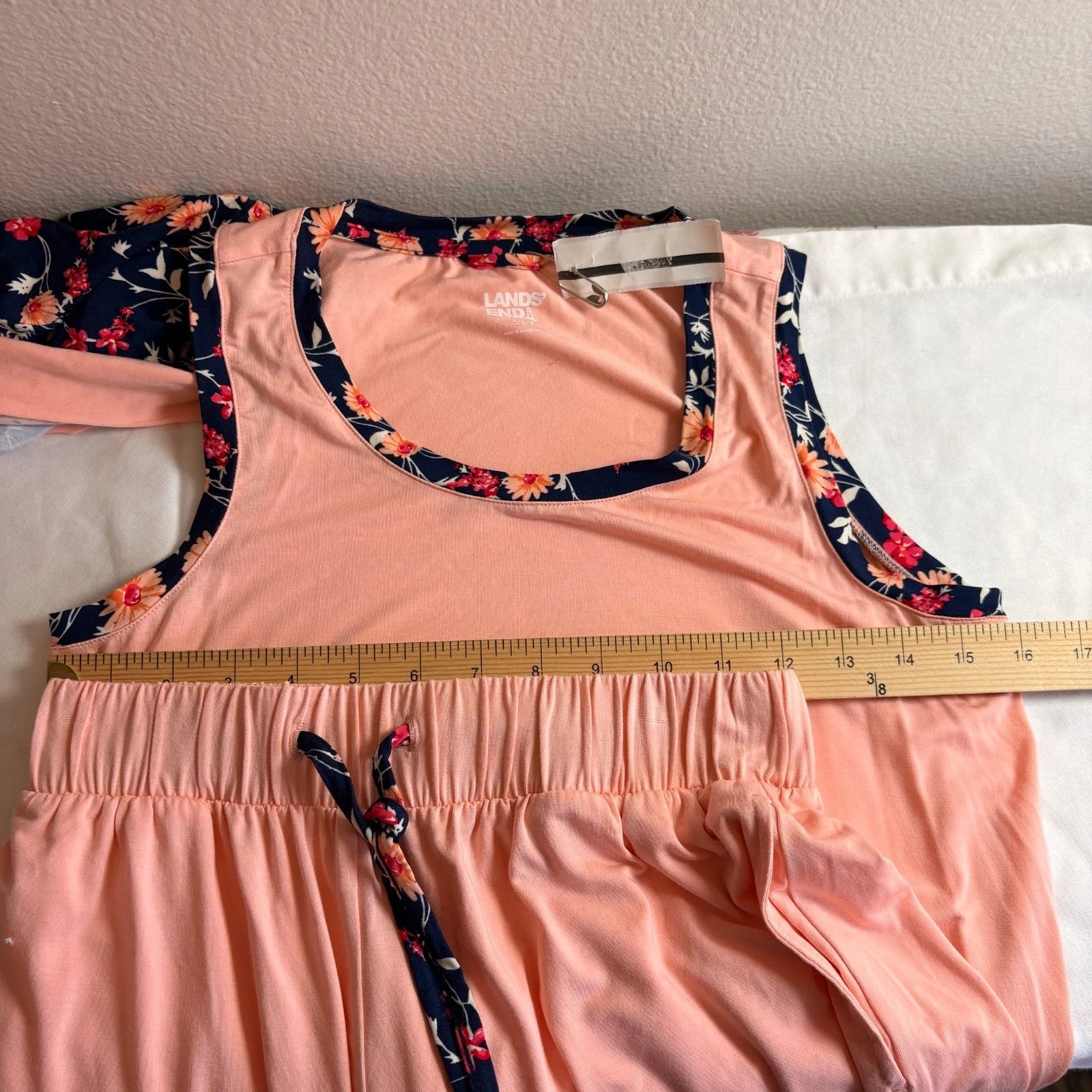 Lands' End XXS Tall ~ Navy Pink Floral Pajama Cooling 3 Piece Set -PR-NWOT *Read