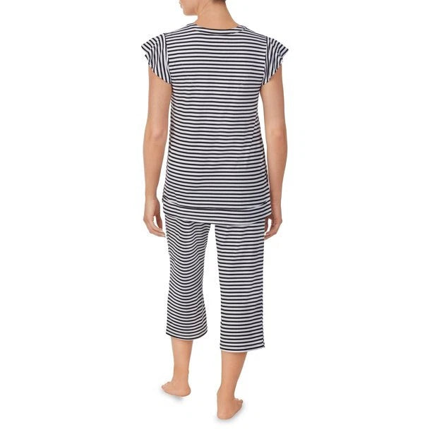 NWT ELLEN TRACY BLACK & WHITE STRIPED 2 PC TOP & CAPRI PANTS PAJAMA SET $60 2X