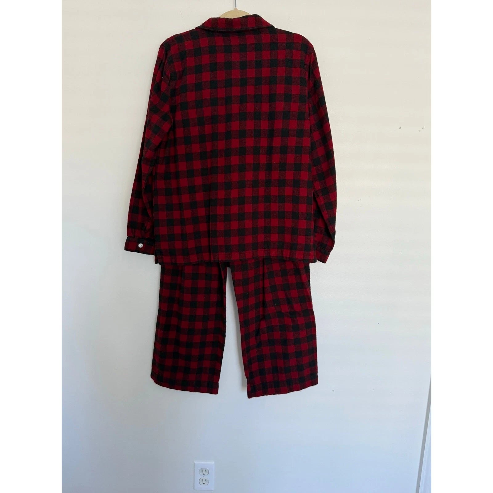 LL Bean Pajamas Womens Medium Red Black Scotch Plaid Flannel Rob Roy Set Holiday