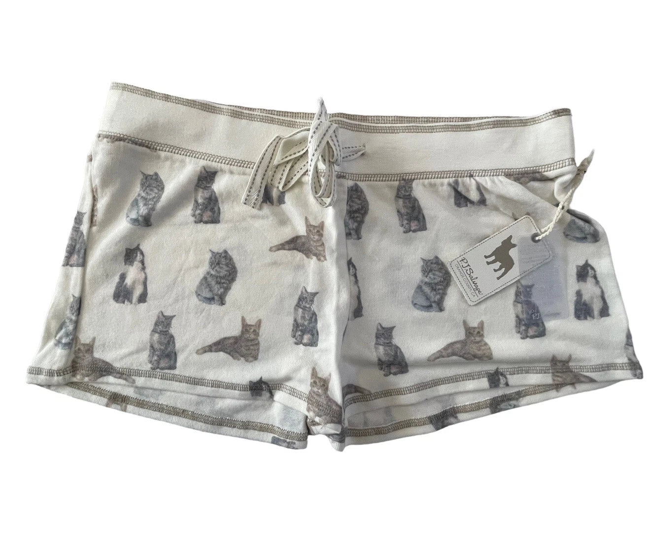 NWT PJ SALVAGE Womens XL CATS Lounge Shorts Super Soft Ivory Natural #PQ2