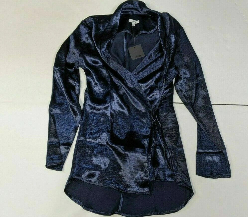 NWT EVNL Women's Navy Blue Pajama Set, Shorts/Long Sleeve, Front Tie Closure (M)