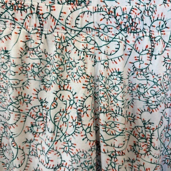 Lake Pajamas Holiday Lights Print 2 Piece Set Small Pima Cotton Top Pants EUC