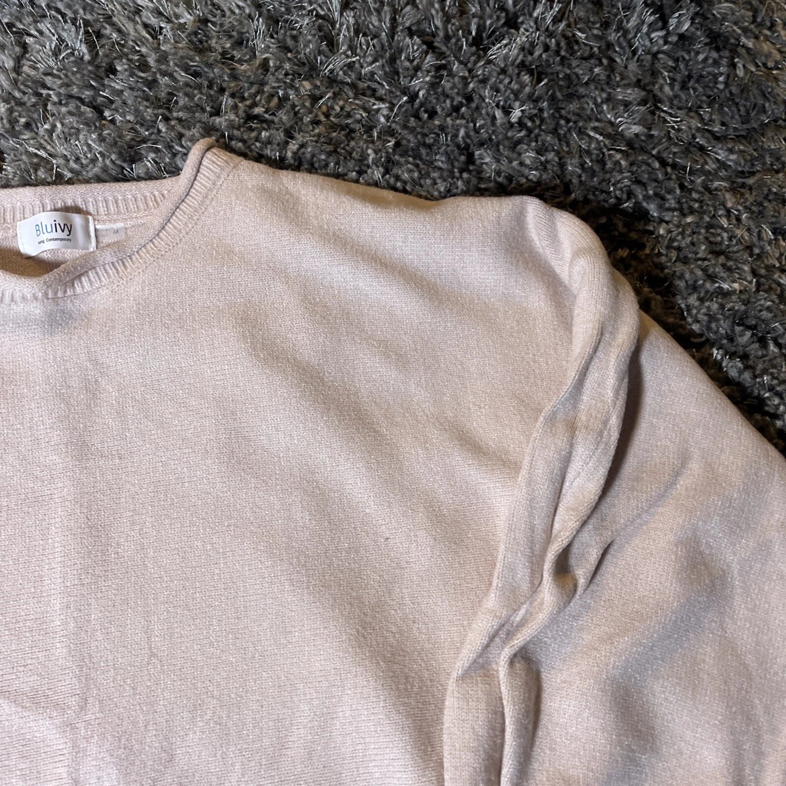 Bluivy Loungewear Sweater & Short Pajama Set Women’s Medium Beige EUC