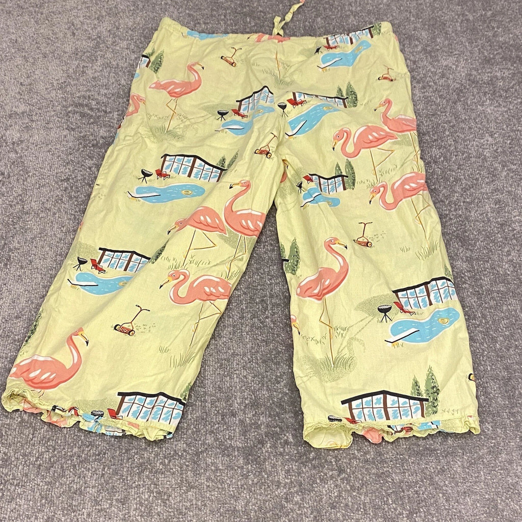 Nick And Nora Pajama Set Womens Small Flamingo Print Pool Top Capris