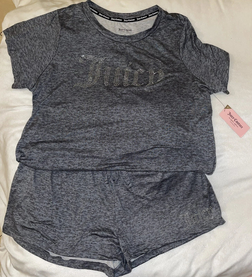 NEW Juicy Couture Crystal “Juicy” Logo PJ/Lounge Short Set Size XL Dark Heather