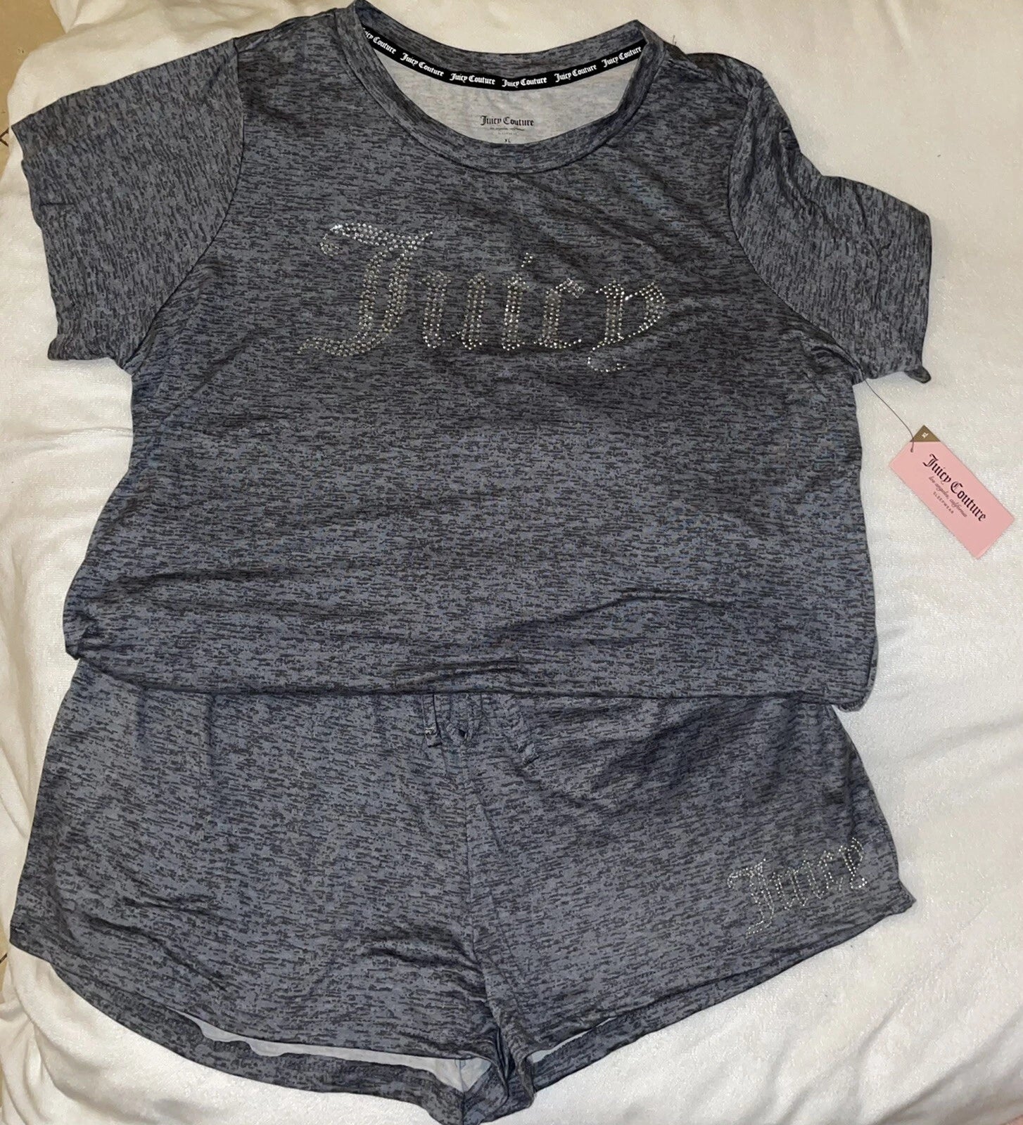 NEW Juicy Couture Crystal “Juicy” Logo PJ/Lounge Short Set Size XL Dark Heather
