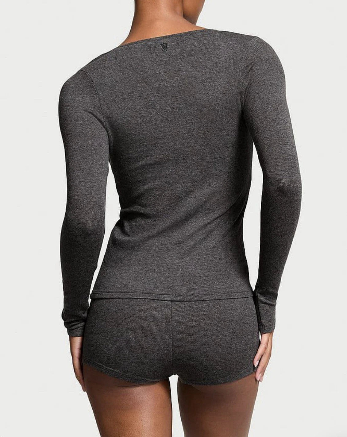 Victoria Secret Women's Ribbed Modal Henley Short Pyjamas Set Colour Grey Size S