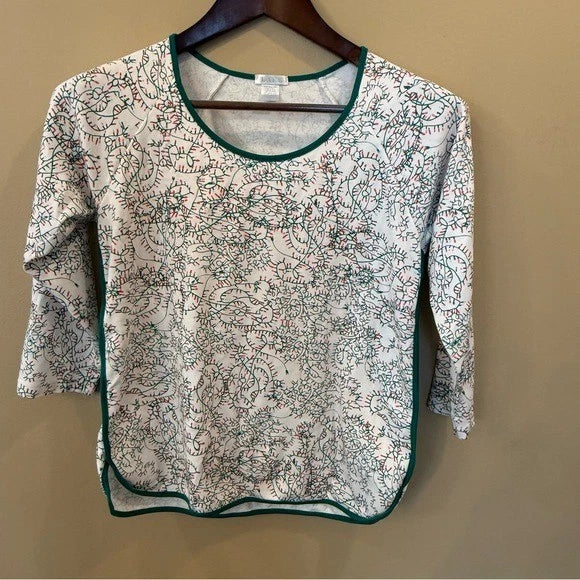 Lake Pajamas Holiday Lights Print 2 Piece Set Small Pima Cotton Top Pants EUC