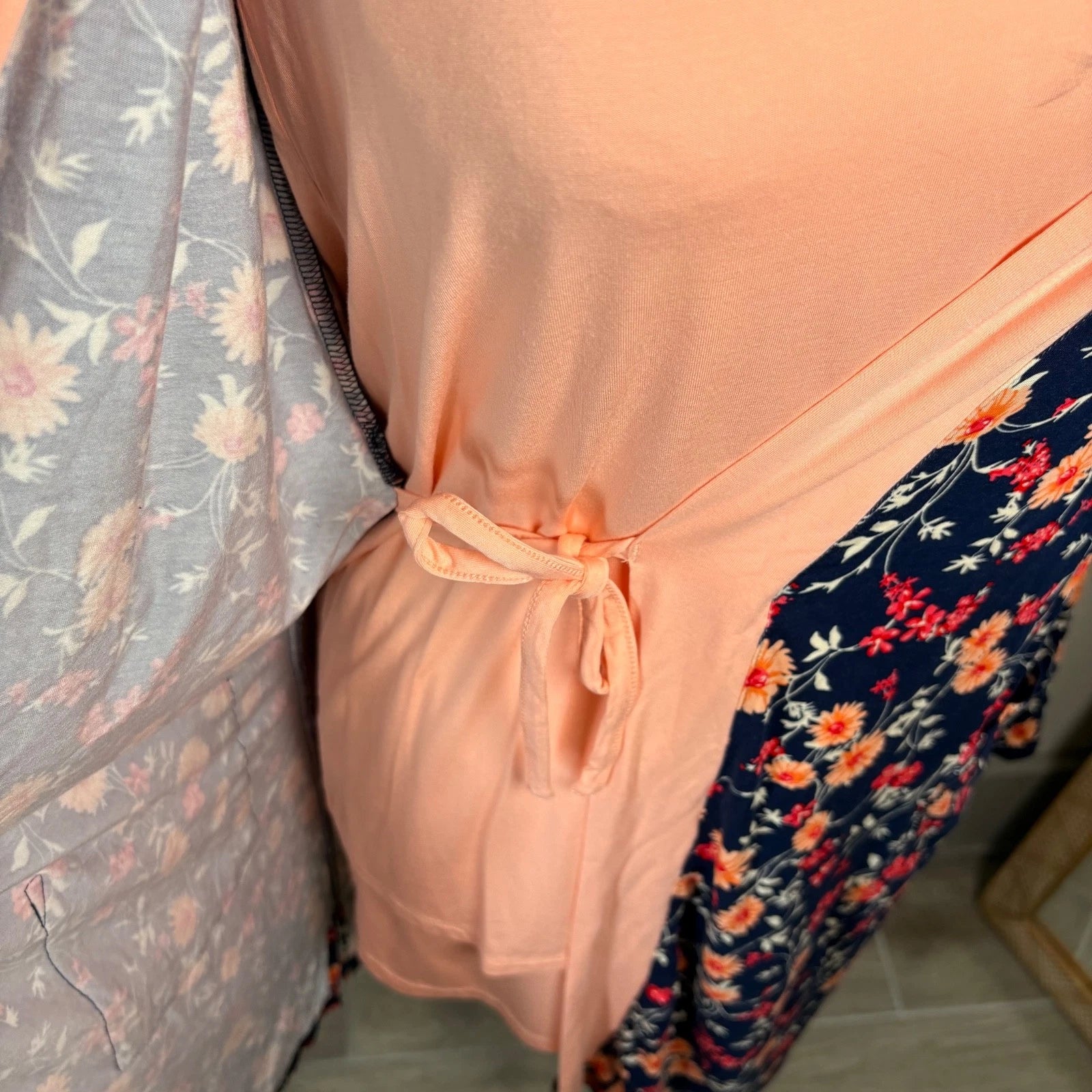 Lands' End XXS Tall ~ Navy Pink Floral Pajama Cooling 3 Piece Set -PR-NWOT *Read