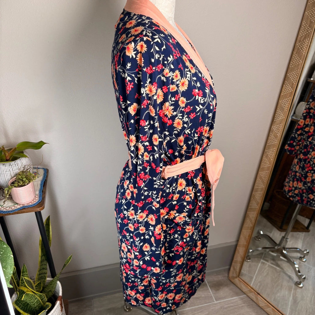 Lands' End XXS Tall ~ Navy Pink Floral Pajama Cooling 3 Piece Set -PR-NWOT *Read