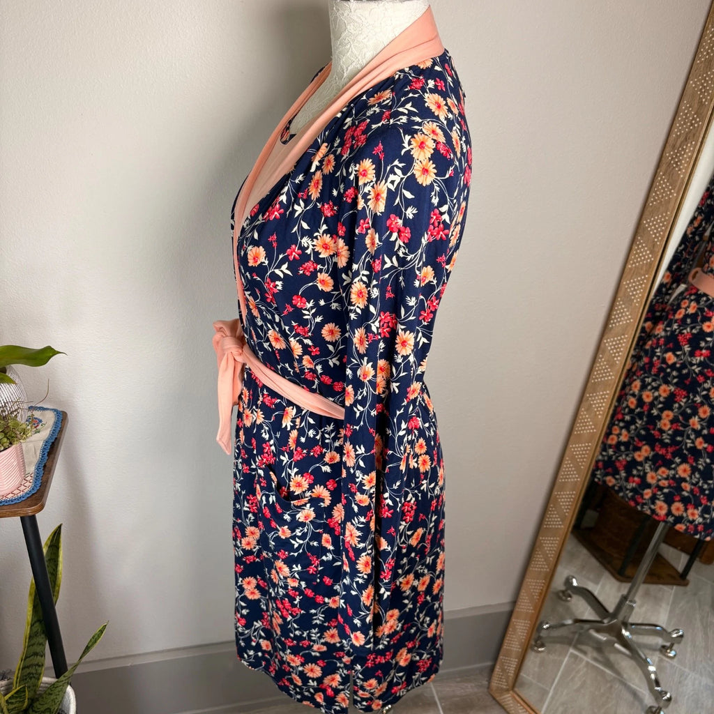 Lands' End XXS Tall ~ Navy Pink Floral Pajama Cooling 3 Piece Set -PR-NWOT *Read