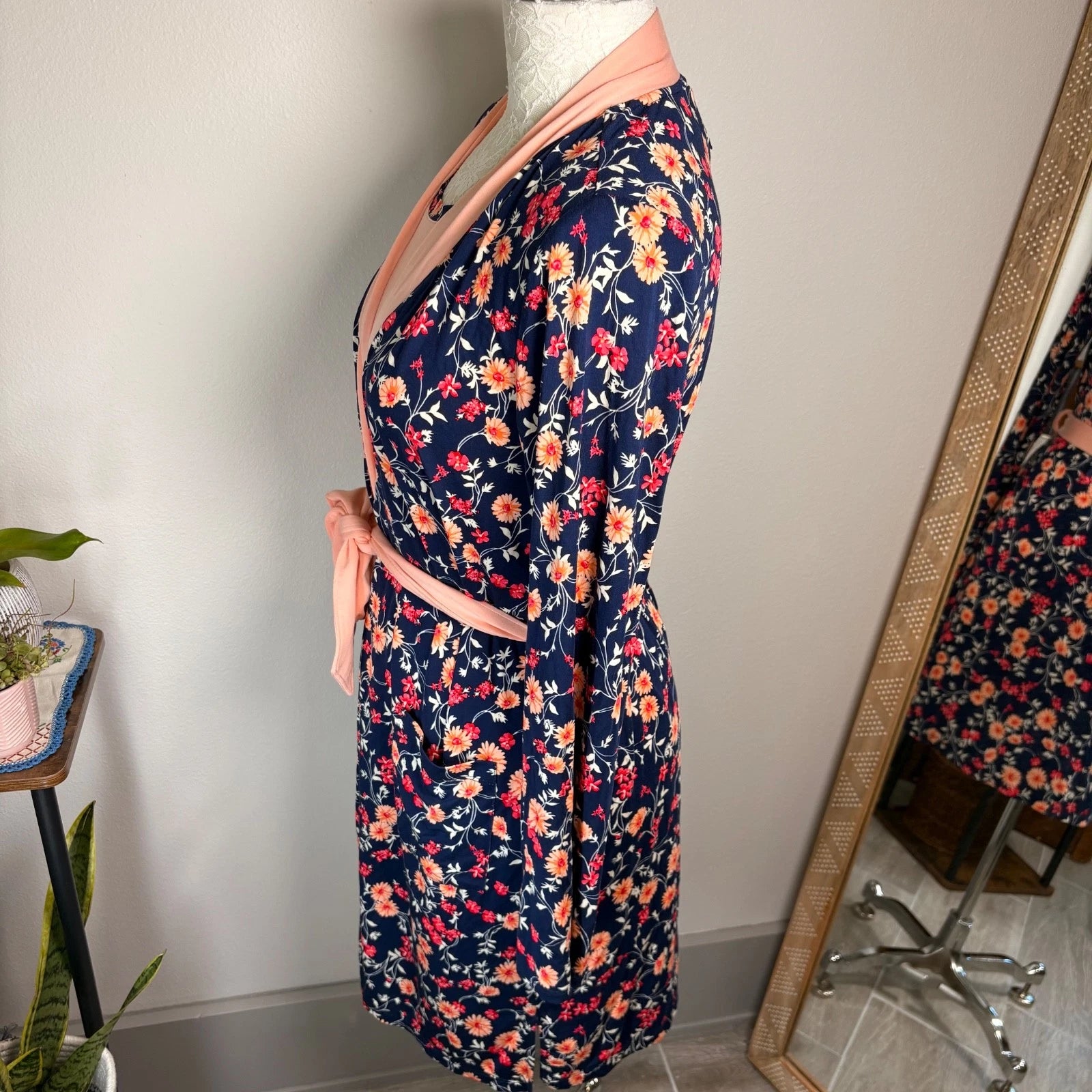Lands' End XXS Tall ~ Navy Pink Floral Pajama Cooling 3 Piece Set -PR-NWOT *Read