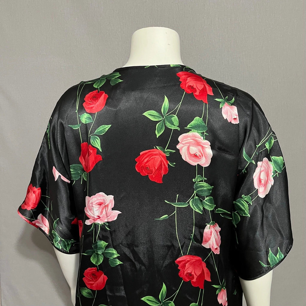 Secret Treasures Black Rose Floral 2 Pc Pajama Robe Set Sz-Medium