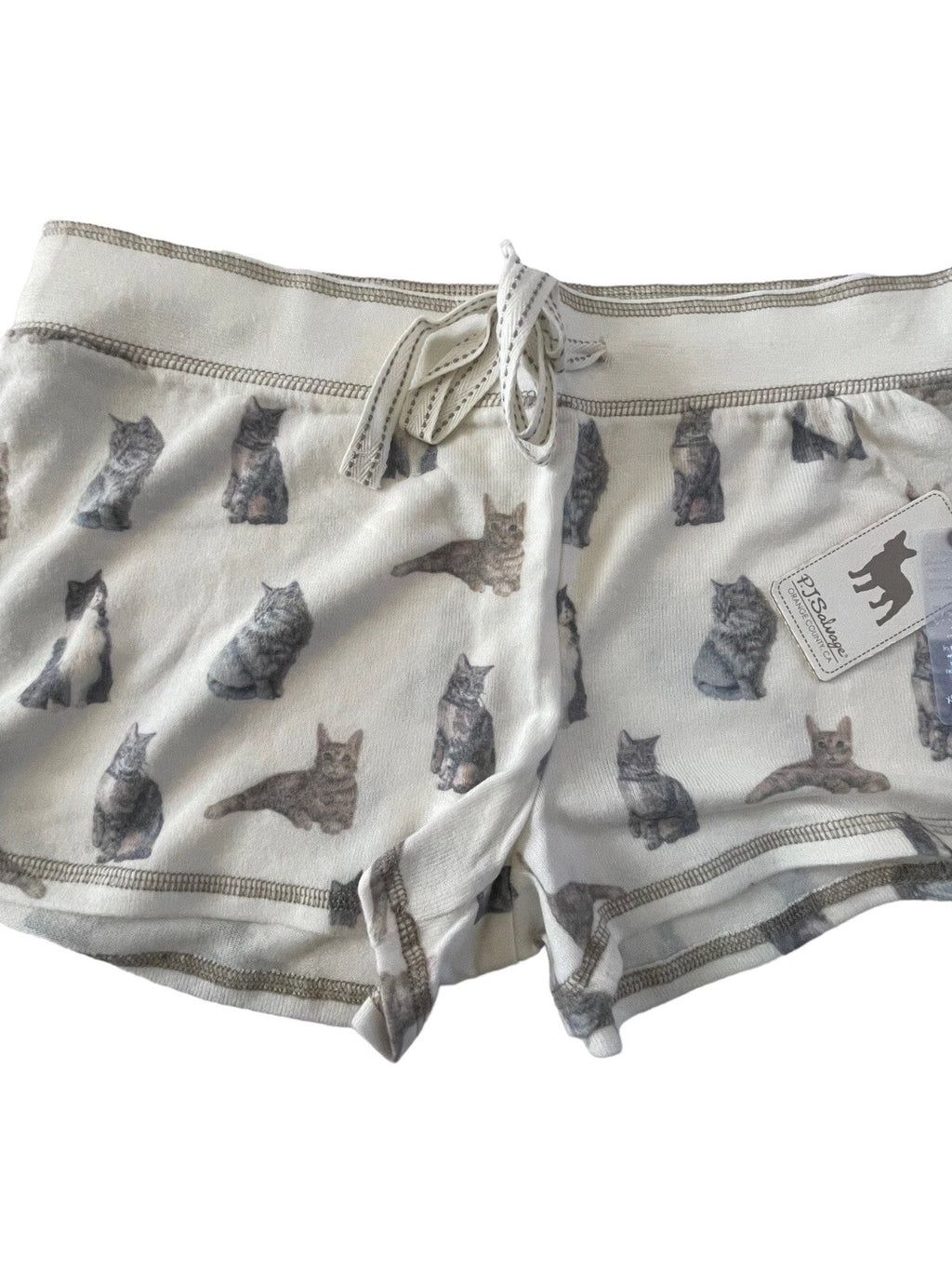 NWT PJ SALVAGE Womens XL CATS Lounge Shorts Super Soft Ivory Natural #PQ2