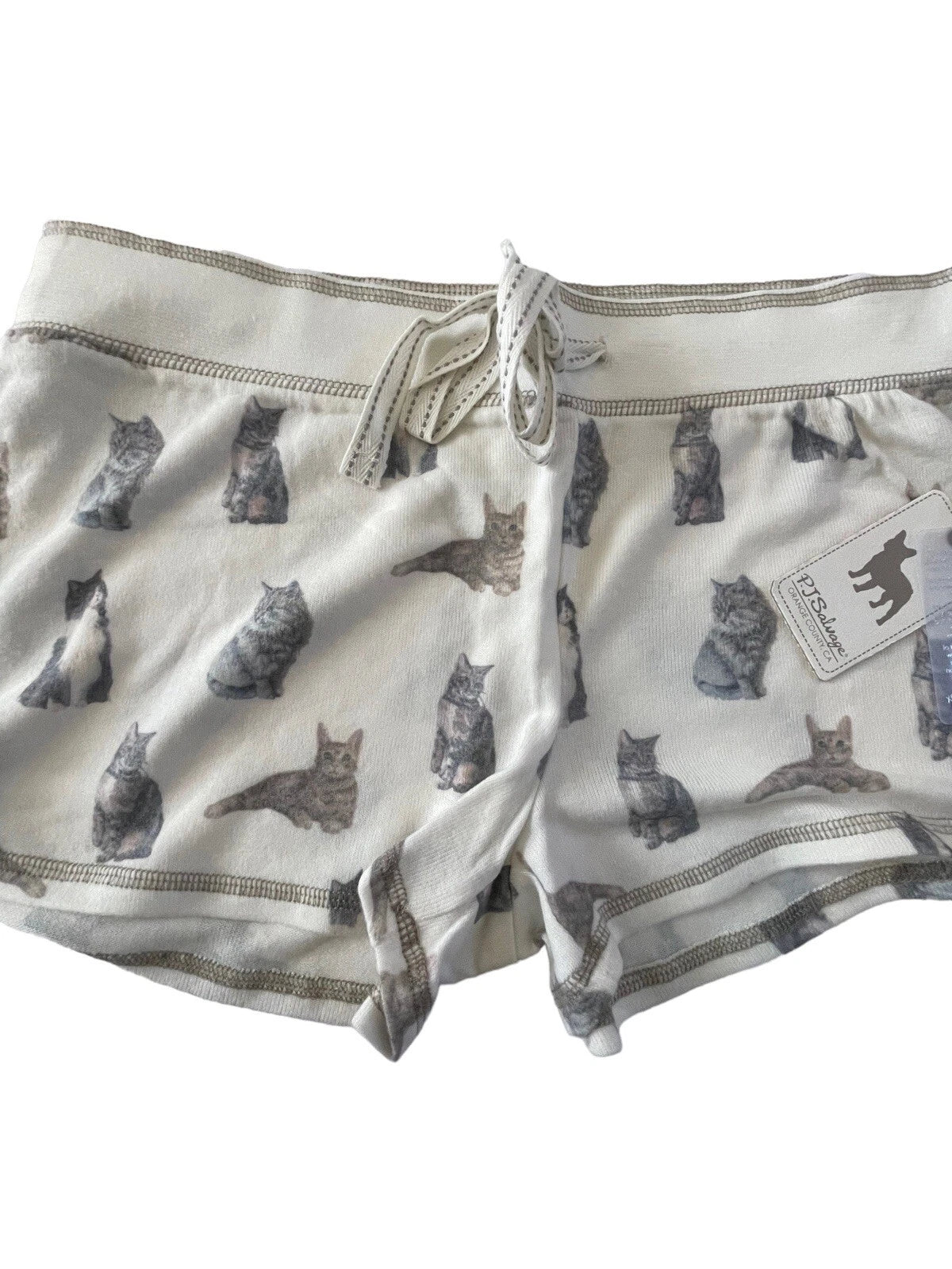 NWT PJ SALVAGE Womens XL CATS Lounge Shorts Super Soft Ivory Natural #PQ2
