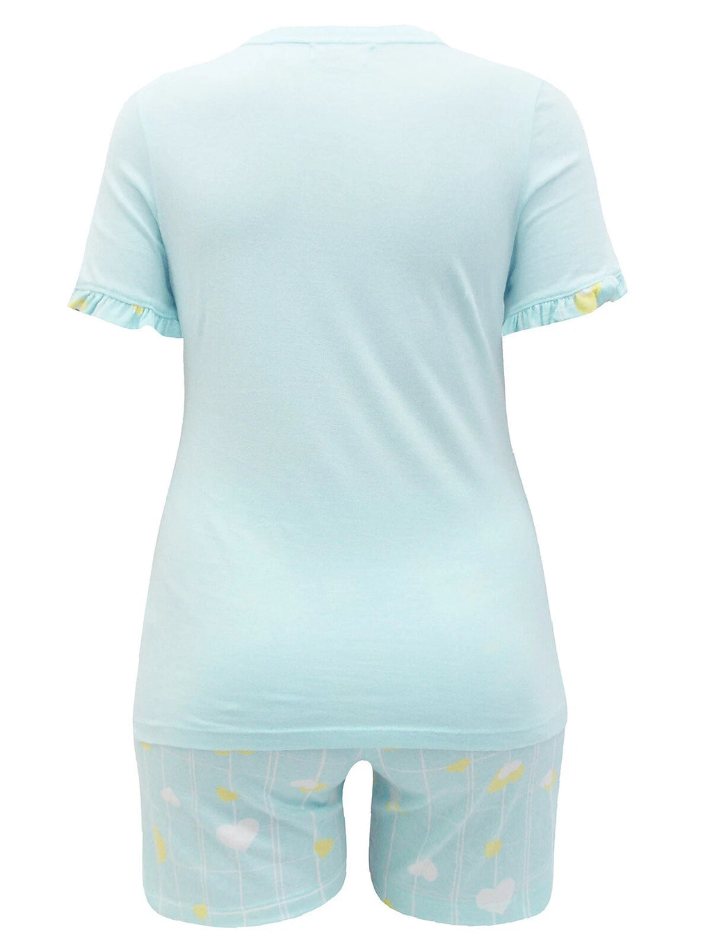 Italian Mi-a-mi Aqua Cotton Heart Frill Trim Shorts Pyjama Set 10 12 14 16 20