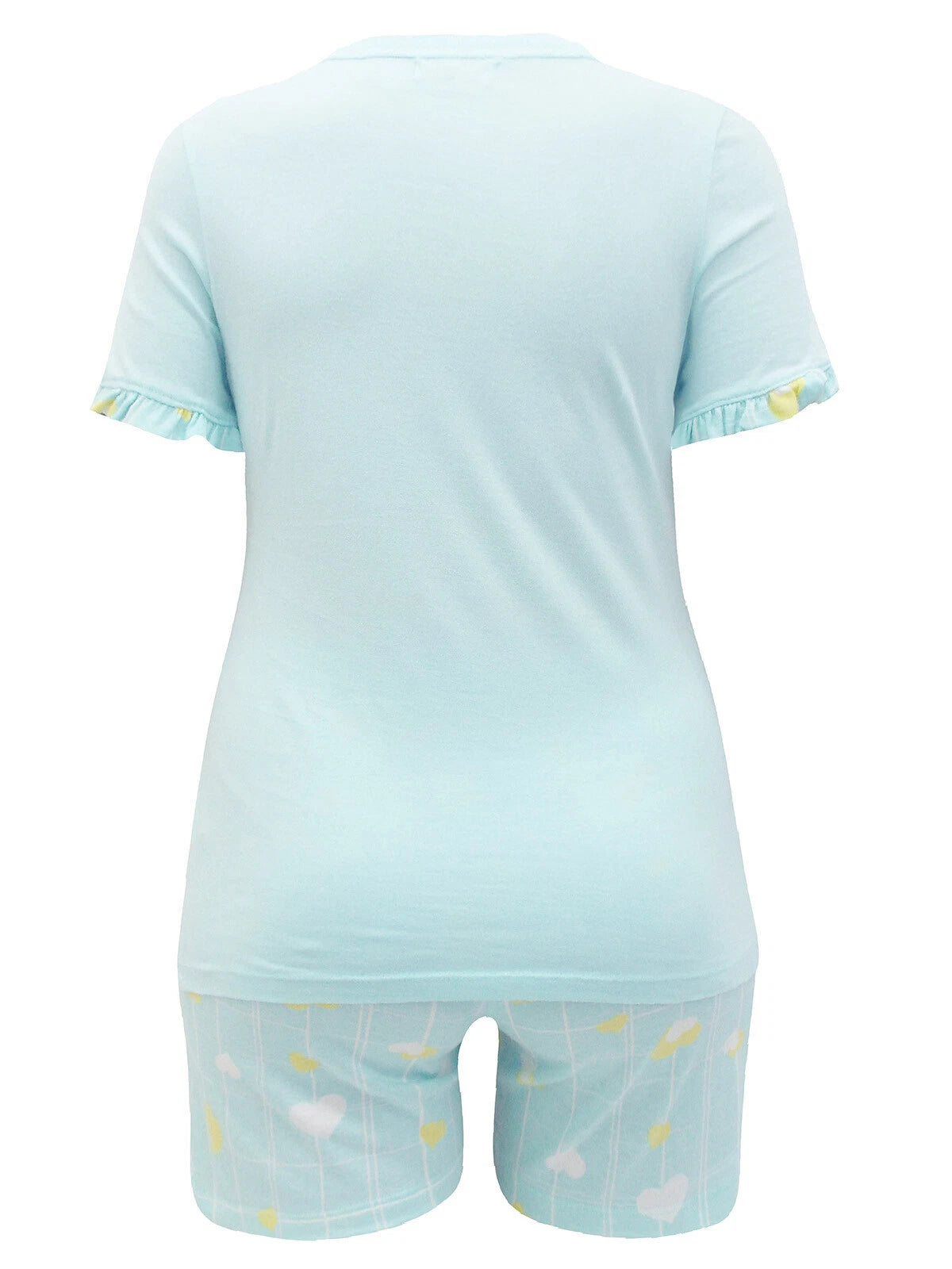 Italian Mi-a-mi Aqua Cotton Heart Frill Trim Shorts Pyjama Set 10 12 14 16 20