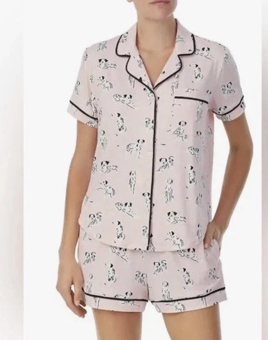 NWT Kate Spade Knit Pajama pj's Set Size M Shorts dogs Dalmations Pink