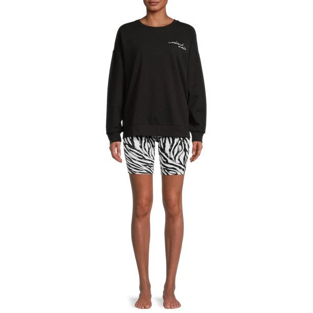 Secret Treasures Women's Long Sleeve Top & Bike Shorts Lounge Set Black XL(16-18