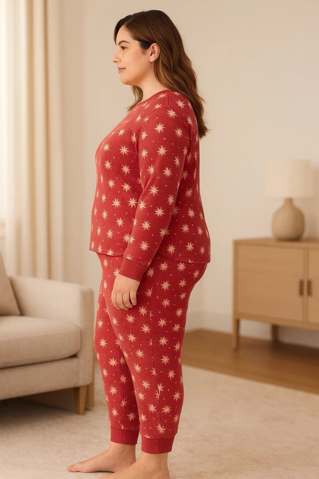 3X Hot Pink Snowflake Pajama Set Knit Brushed Fleece Loungewear Winter