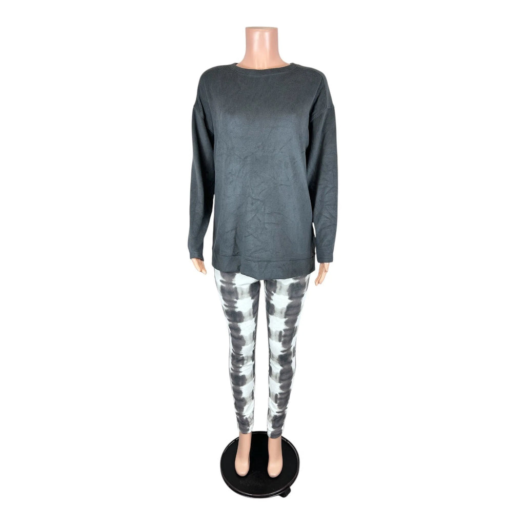 zuda Women's Fleece Crew Neck Top & Leggings Lounge Set Iron Plaid Medium Size