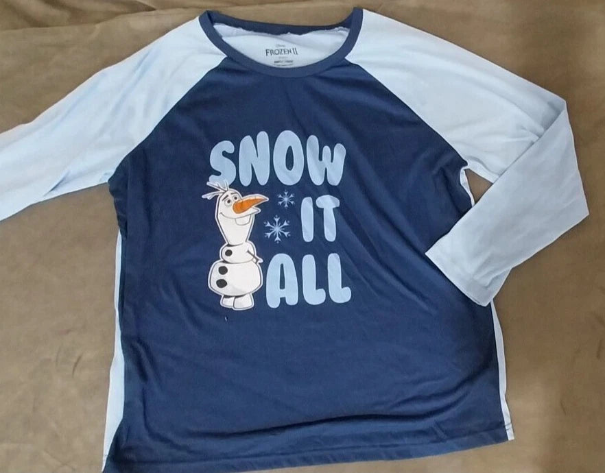 OLAF DISNEY Frozen Navy Light Blue "Snow it All" Pajamas Top Fleece Bottom XL