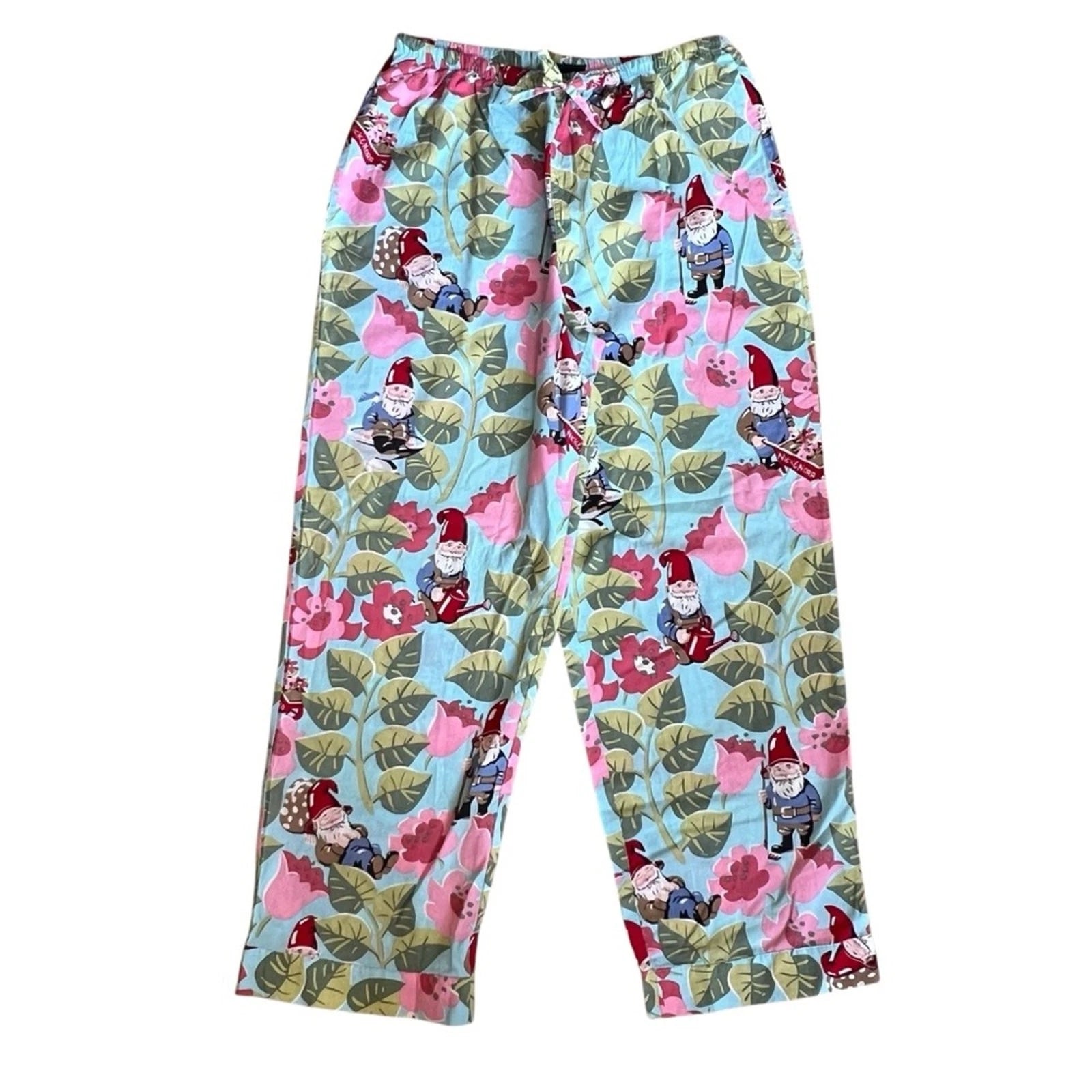 Nick Nora Sz S NWT Spring Pajama Set VTG Floral Garden Gnome Cotton Logo Branded