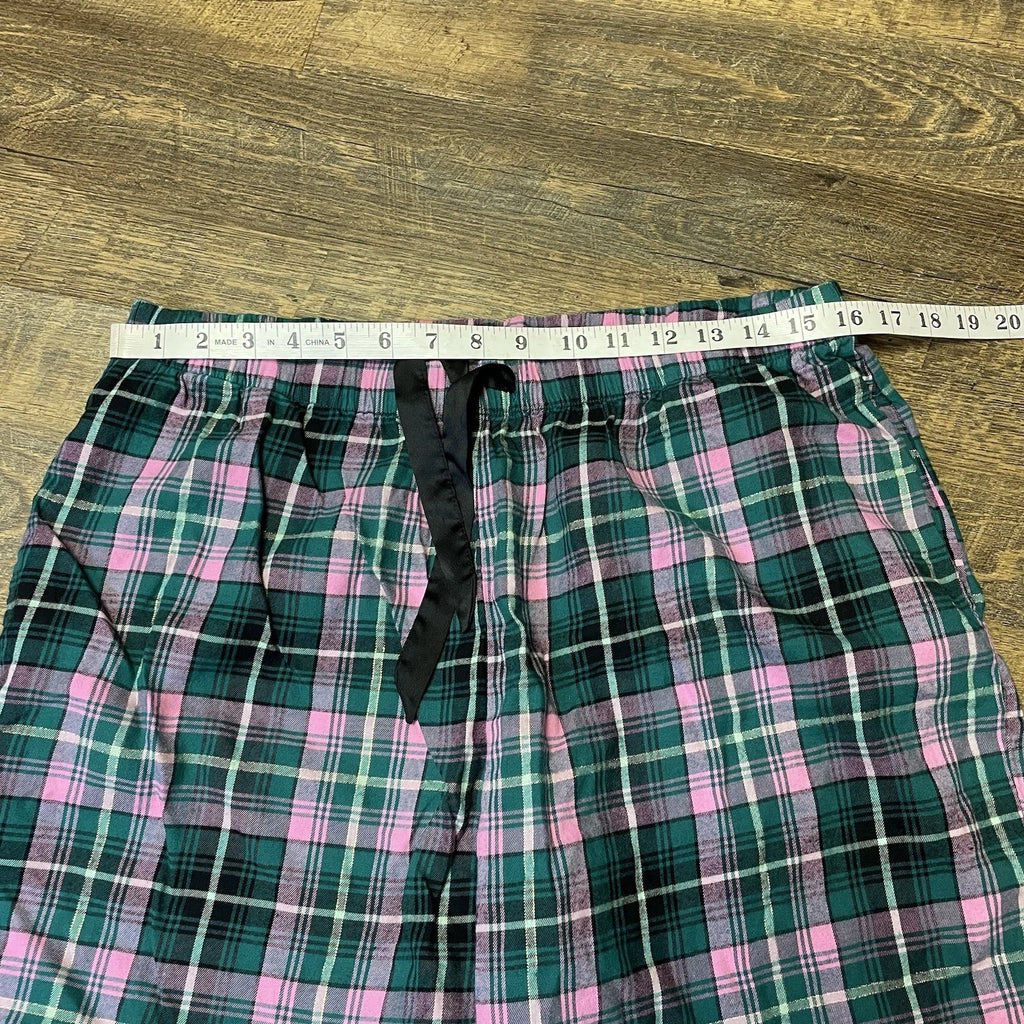 Victoria’s Secret PJ Set Thin Lightweight Flannel Plaid Green Pink Womens Large