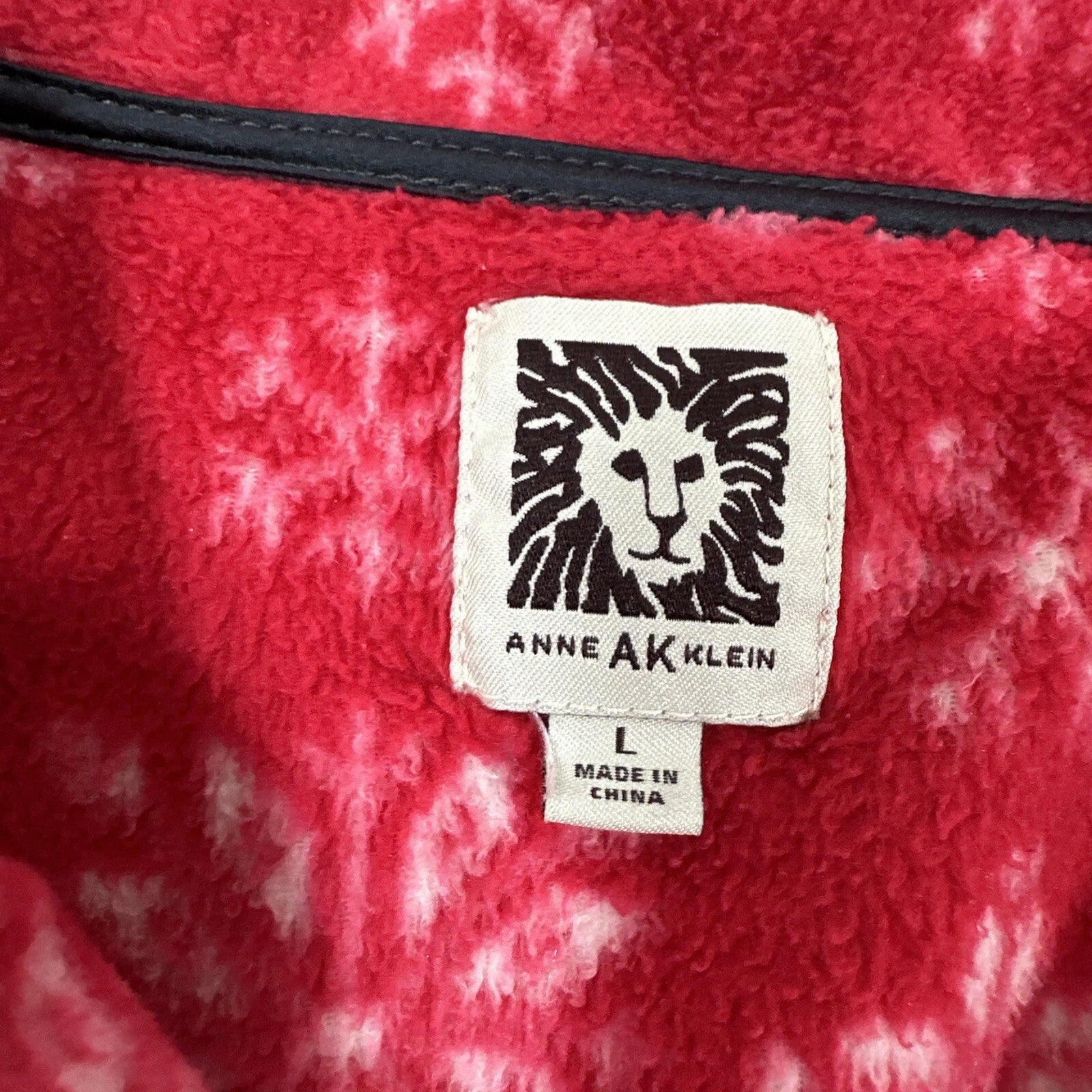 Anne Klein Holiday Pajama Pants Set Long Sleeve Button Up Red Fleece PJs Large